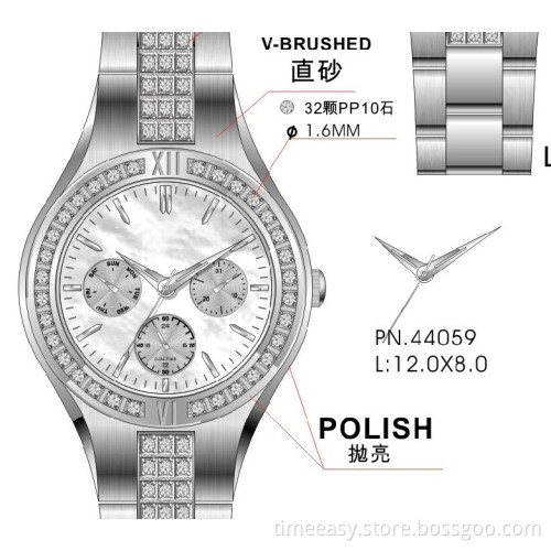 Stones Stainless Steel Bling-Bling Watch